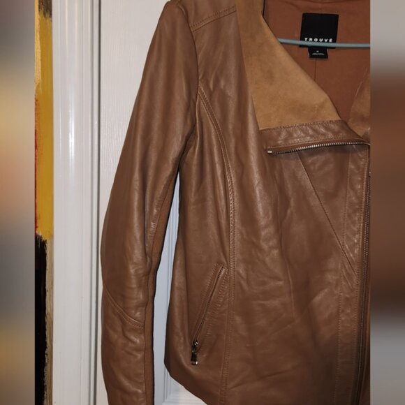 Trouve Brown Genuine Leather Asymmetrical Jacket - Picture 3 of 11